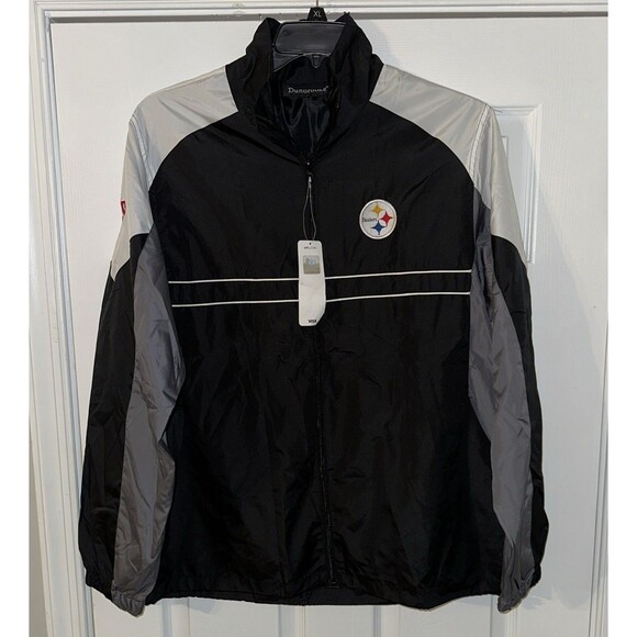 NFL Steelers Jacket Men L Black Gray Full Zip Windbreaker SI Logo VTG NWT - Picture 1 of 14